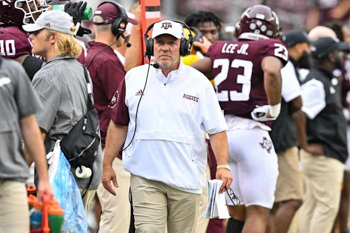 Texas A&M Aggies head coach Jimbo Fisher looks on during the fourth quarter against the Sam Houston State Bearkats at Kyle Field.